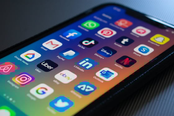 Smart phone close-up showing social media apps